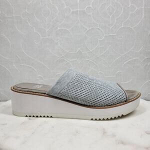 Eileen Fisher Telly Sandals Womens 7.5 Blue Knit Stretch Mesh Platform Wedge
